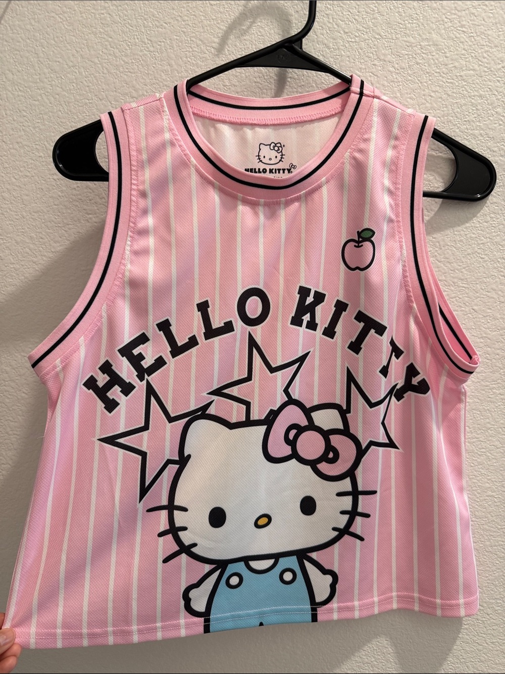 Hello Kitty Pink and White Striped Tank Top with Black Trim